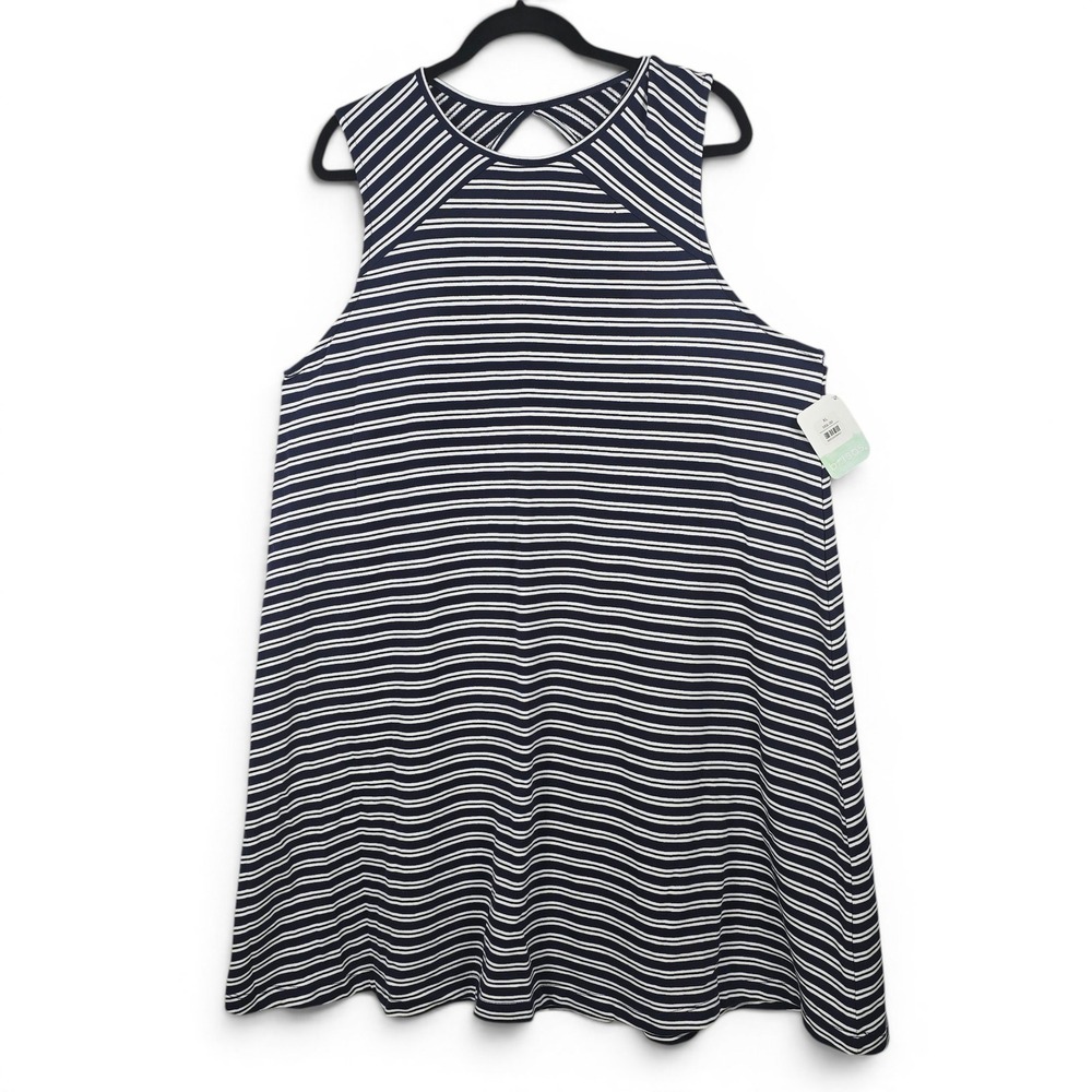 Brisas Womens XL Navy White Striped Sleeveless A-Line Mini Dress Nautical NWT